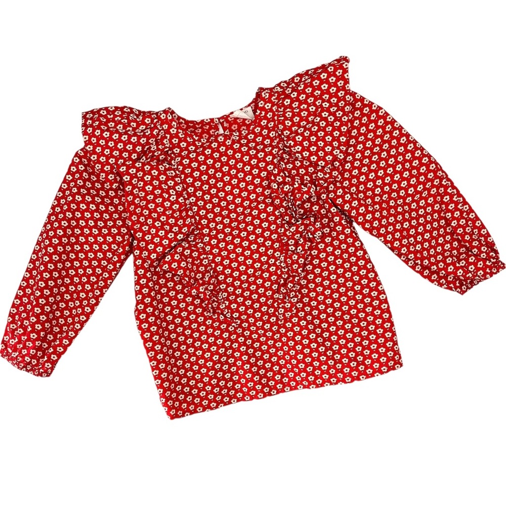 Crewcuts BI864 Red Ruffle Flower Print Girls Cotton Shirt Small
